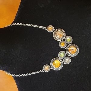 Premier Designs Silvertone Multi Colored Stones Necklace & Earrings